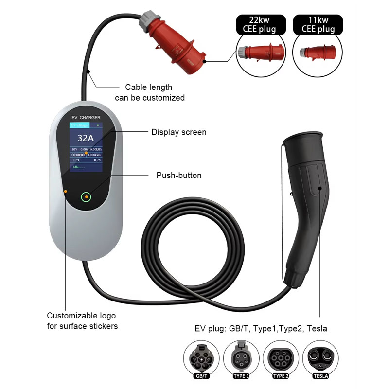 Level 2 Mode 7kw 11kw 22kw Por - Type 2 Portable Ev Charger 11Kw Cee review and price